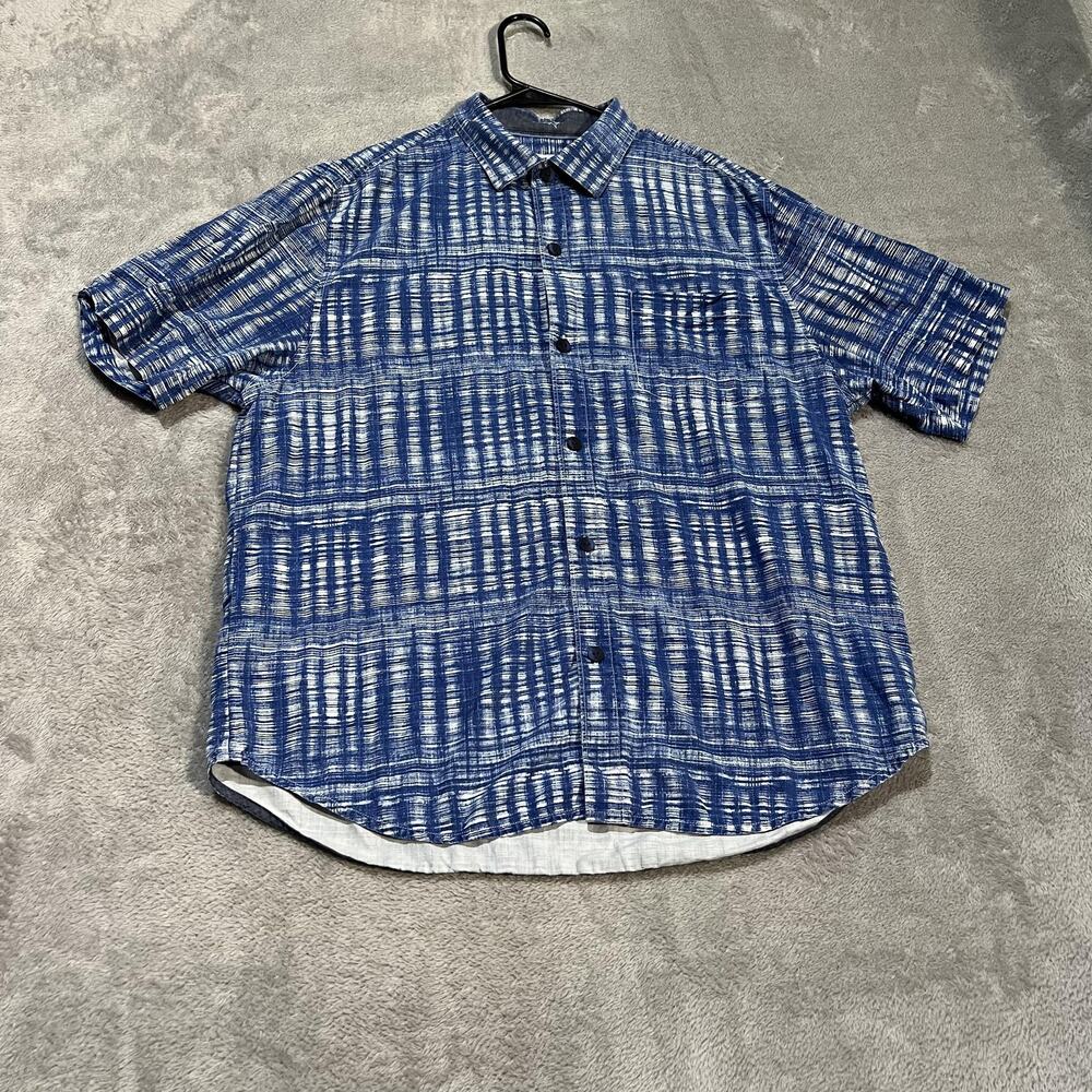 Tommy Bahama Shirt Mens Large Blue White Silk Button Up Short Sleeve Casual